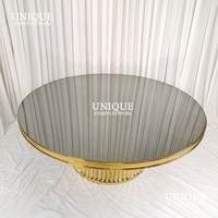 Vente en gros, nouveau design, table et chaises de réception de mariage en acier inoxydable doré avec miroir rond de luxe en verre pour fête d'occasion