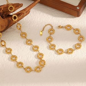 Stainless Steel Circular Ring Necklace And <b>Bracelet</b> <b>Set</b> For Women Geometric Jewelry Gift - Product Image 1