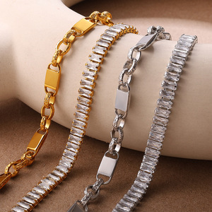 Four Leaf Clover Full Zircon Jewelry <b>Set</b> Stainless Steel Spliced Necklace <b>Bracelet</b> Luxury Niche Daily Jewelry - Product Image 1