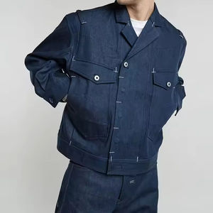 <span class=keywords><strong>Blazer</strong></span> en <span class=keywords><strong>jean</strong></span> Selvedge de qualité supérieure pour hommes, ensemble veste en <span class=keywords><strong>jean</strong></span> délavé foncé avec logo sur le devant, <span class=keywords><strong>style</strong></span> décontracté et extensible - Product Image 1