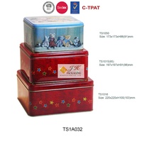JH New Fashion Christmas Square Tin Set 3 Count Stockage imbriqué pour l'utilisation de supermarché Stockage des aliments Cadeau Biscuit Biscuits Chewing-gum