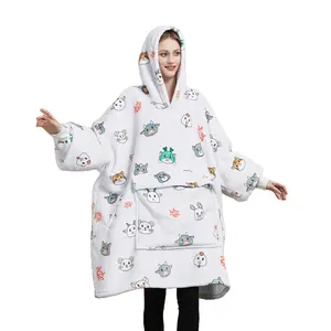 OEM Custom Giant Pocket Design Velveteen Hoodie Blanket Hoodie Blanket Custom Hooded Blankets Adult Hoodies