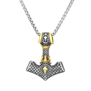 Collier pendentif Marteau de Thor Viking <span class=keywords><strong>Nordique</strong></span> en Acier Inoxydable Personnalisé avec Symbole Valknut, Chaîne Boîte en Argent Vieilli pour Hommes - Product Image 4