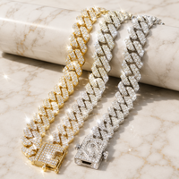 Collier Hip Hop Bling en Alliage Or PVD 18K et Argent, Maillons Cubains Sertis de Zircons Cubiques, Fermoir Boîte, Vente en Gros, Personnalisation OEM