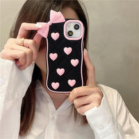 Coque de téléphone portable Sumorn noire antichute antichoc style Ins avec nœud en forme de cœur 3D pour séries 16-11