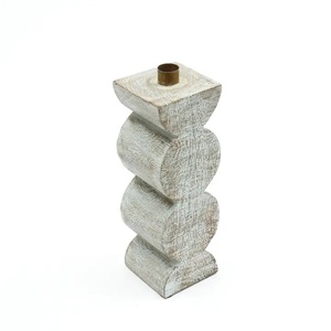 Decorative Wooden Candle Holder 4X4X12 Inch Elegant Centerpiece For Table Decor - Product Image 2