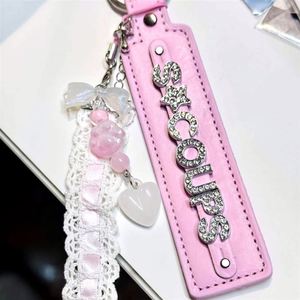 8mm Idol Name <b>Leather</b> Keychains with Rhinestones, Custom PU <b>Leather</b> Letter <b>Keychain</b> - Product Image 1