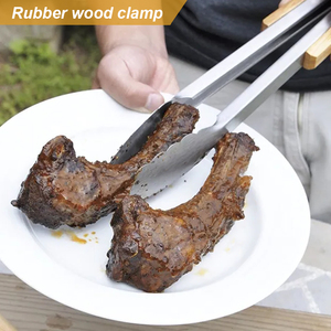 Großhandel 16 Zoll benutzer definierte Edelstahl Grillen extra lange Küche Bbq Food Locking Zange mit Holzgriff - Product Image 5