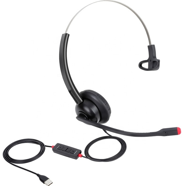 USB Wired Earphone with Microphone Hearing Protection In-Line Function Controls for Skype On-line Communication