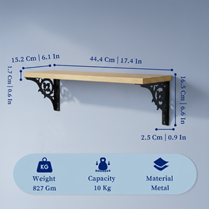 Single Floral Black Small Wooden Wall <b>Shelf</b> Elegant Decorative <b>Floating</b> Display Rack For Living Room Bedroom Bathroom - Product Image 6