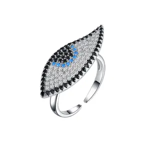 wholesale price vintage fashion eye adjustable finger 925 white blue black stone cubic zirconia silver ring for women