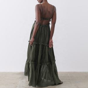 เดรสลำลองคอลเลคชั่นใหม่ ราคาถูก คุณภาพสูง สำหรับฤดูใบไม้ร่วง ดีไซน์เก๋ไก๋ สายเดี่ยว คอวีลึก ผ้าฝ้าย ทรงแม็กซี่ สำหรับผู้หญิง - Product Image 1