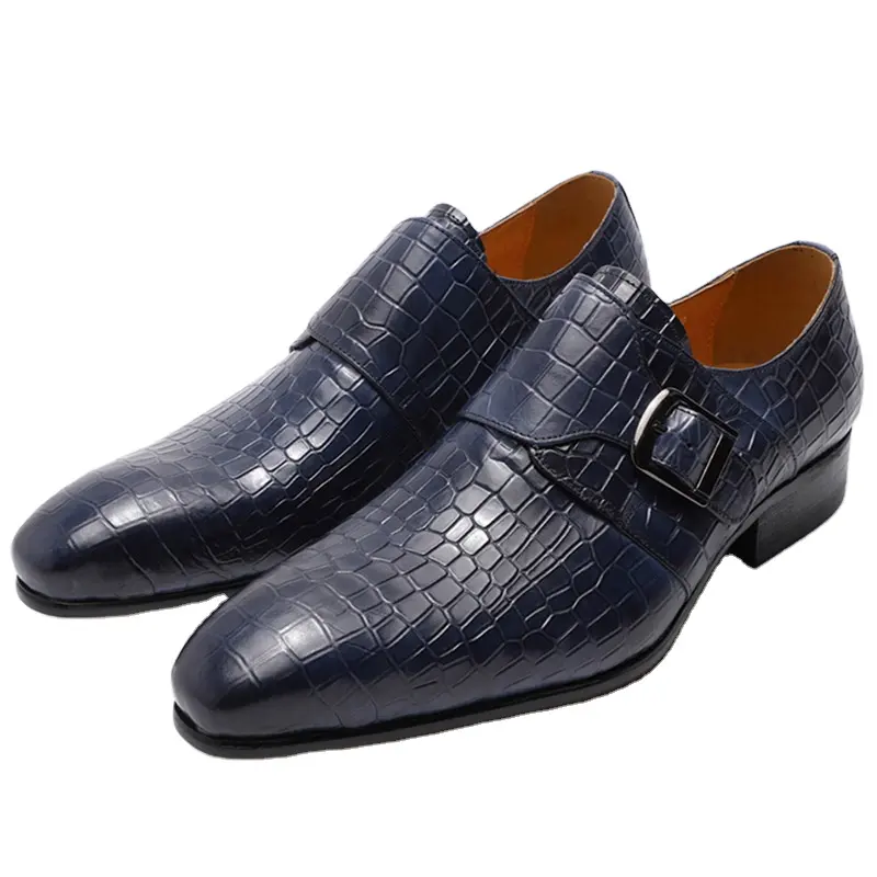 Chaussures formelles personnalisées à enfiler pour hommes, en cuir imitation serpent, avec boucle, pour robe