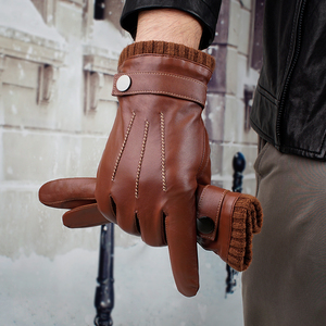 Găng Tay Da Cừu Thật Cho Nam Mùa Đông Màu Xanh Dương Cognac Màu Nâu Đen Lót Len Lông Cừu Có Cổ Tay Áo Pha Len - Product Image 3