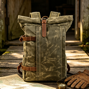 Tas Ransel <span class=keywords><strong>Anti</strong></span> Maling Lipat Grosir, Tas Ransel Perjalanan Outdoor, Tas Ransel Kulit Kanvas Berlapis Lilin untuk Pria - Product Image 6