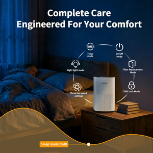 Low Noise Air Purifier <b>With</b> Sleep Mode <b>Timer</b> Child Lock Night <b>Light</b> 3 Fan Speed 36m Coverage Bedroom Office Living Room Low Noi - Product Image 5