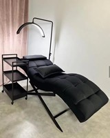 Lit Esthétique Sourcils en Tissu Blanc, Meilleures Ventes, Mobilier de Salon de Beauté, Appuie-tête Réglable, Lit de Massage Incurvé pour Cils