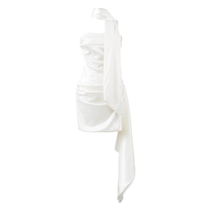 Vestido Halter de Encaje de Alta Calidad con Cintura Plisada y Falda Corta Ajustada de Color Sólido - Product Image 3