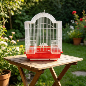 Jaula para Pájaros de Alambre de Acero Blanco con Bandeja de Plástico Roja, Jaula Resistente para Mascotas de Interior para Pájaros Pequeños, Diseño Rectangular Simple, Acabado Pintado - Product Image 2
