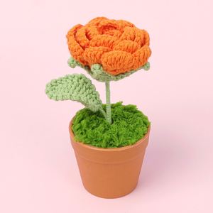 Rose en fil de laine faite à la main au design créatif, petite en pot, bleu glace, pour la décoration de la maison, du bureau, de la voiture, de la remise des diplômes et d'Halloween, vente en gros - Product Image 3