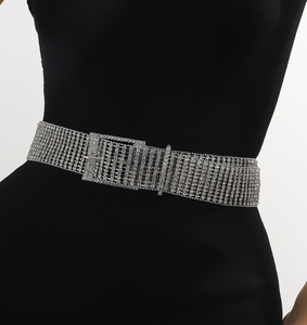High Quality Women's Genuine Leather <strong>Belts</strong> 3.2cm 1.3\" Width Zinc Alloy Pin Buckle Silver Full Rhinestone Diamonds Plastic <strong>Belts</strong> - Product Image 2