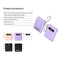 AXPB-007, Batería Externa Mini de 10000mAh en Oferta, con Cuatro Cables Integrados, Portátil, de Gran Capacidad, con Pantalla Digital