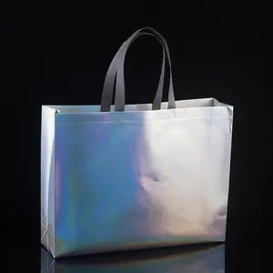 Новое поступление, экологически чистая Подарочная сумка с логотипом на заказ, ламинированная серебристая металлическая Нетканая многоразовая сумка для покупок