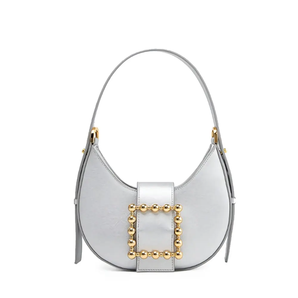 새로운 가방 멋진 금속 부품 맞춤형 메탈릭 그레이 컬러 숙녀 핸드 가방