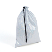 Nouveau style, vente en gros d'usine, sac à cordon holographique scintillant, taille personnalisée, logo, pochette cadeau métallique laser arc-en-ciel brillante