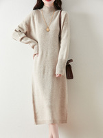 Robe en tricot midi 100% laine pour femme, robe pull à col roulé noire, coupe ajustée