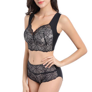 Conjunto de sujetador sin aros, lencería sexy de encaje para mujer, cobertura completa, talla grande, conjunto de lencería de 2 piezas - Product Image 4