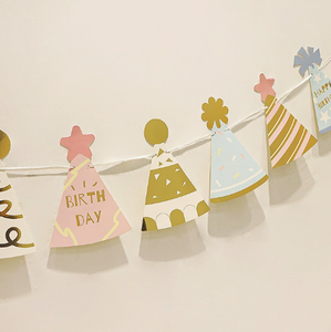 Guirnalda de Papel con Forma de Sombrero de Fiesta de Cumpleaños DAMAI, Decoración Colgante de Pared Colorida con Lámina Dorada para Celebración de Bebés - Product Image 2