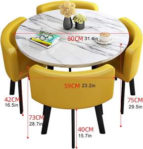 Tavolo da Pranzo Rotondo <span class=keywords><strong>in</strong></span> Acciaio Resistente e Legno con 4 Sedie <span class=keywords><strong>in</strong></span> Offerta, Piccolo Tavolino da Caffè Moderno <span class=keywords><strong>in</strong></span> <span class=keywords><strong>Marmo</strong></span> <span class=keywords><strong>per</strong></span> Cucina, Uso Domestico e Alberghiero - Product Image 5