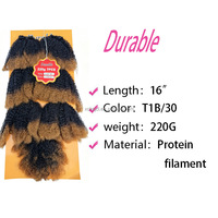 Lot de tissage de cheveux afro Marley Kinky en fibre protéinée, 16 pouces, 220g, couleur teinte, ondulation naturelle, 7x durable, doux, avec closure