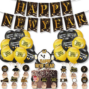 Or noir bonne année 2024 feuille ballon 2024 joyeux noël réveillon décorations de fête pour la maison ornements fête faveur SET0259 - Product Image 4