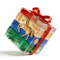 Boîte cadeau personnalisée en acrylique multicolore pour le Nouvel An chinois avec motif de cheval doré pour les cadeaux d'entreprise, les événements festifs