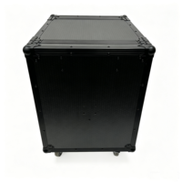 Flight case OEM démontable 8U sur roulettes pour amplificateur avec 2 portes fusionnables, loquets de sécurité et 2 tables DJ