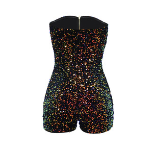 ZHEZHE Sequin Jumpsuit Shorts Front Zip up <span class=keywords><strong>Bandeau</strong></span> Tube Top Casual <span class=keywords><strong>Combishort</strong></span> Combinaisons Femmes - Product Image 5