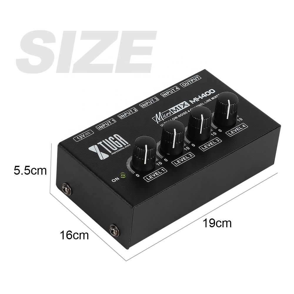 Xtuga MH400 Audio Mini Mixer with 4 Channels & OEM Support