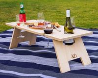 Table de pique-nique pliante portable avec pieds en bois, plateau de service pour vin, cadeau pour les amateurs de vin, table de pique-nique en bois pliable
