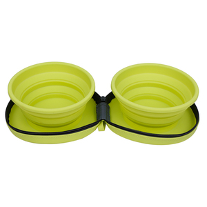 Eco-Friendly 2-Piece Collapsible Silicone <b>Waterproof</b> Modern Solid Pattern Travel Dog Bowl <b>Set</b> - Product Image 3