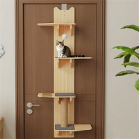 Rak Panjat Kucing Kayu Solid 4 Tingkat, Mainan Garukan Kucing untuk Digantung di Pintu, Laris Terjual