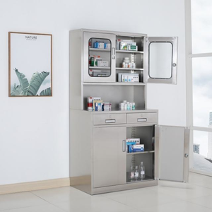 Stainless Steel Office <b>Storage</b> <b>File</b> Cabinet 2 Glass and 2 Iron Door Metal Filing Cabinet - Product Image 2
