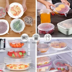 Paquete de 6 tapas elásticas de silicona reutilizables universales duraderas para mantener los alimentos frescos cubiertas elásticas para alimentos para tazones y frutas