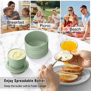 Silicone Butter Dish with Knife Ceramic Base Air-Tight <b>Storage</b> <b>Container</b> European Farmhouse Style Kitchenware Set Gift - Product Image 5