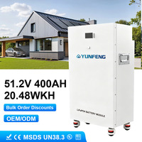 Batterie LiFePO4 YUNFENG 51.2V 400Ah empilable 20kWh 30kWh pour stockage d'énergie domestique CAN RS485 Expédition DDP