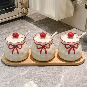 Ensemble de 3 pots à épices en céramique avec couvercle pour le stockage des épices de cuisine, sel, glutamate monosodique, sucre, bouteilles de chili - Product Image 5