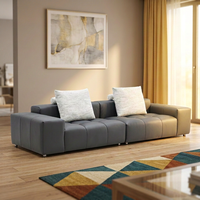 Modernes 3200mm Anthrazitgraues Ledersofa mit Niedrigprofil-Tufting, Breiten Armlehnen und Quadratischen Edelstahlbeinen für Villa, Fitnessraum und Wohnzimmer