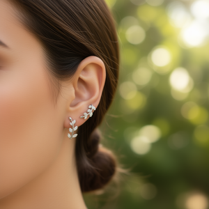 Orecchini a forma di foglia placcati in argento tono oro bianco con strass di cristallo marquise per le donne, gioielli romantici alla moda per feste - Product Image 2