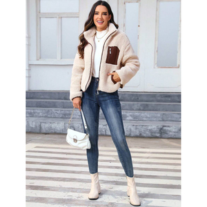 Vêtements chauds pour femmes automne-hiver, veste en polaire surdimensionnée, veste décontractée quotidienne polyvalente, veste à blocs de couleur avec fermeture éclair - Product Image 4